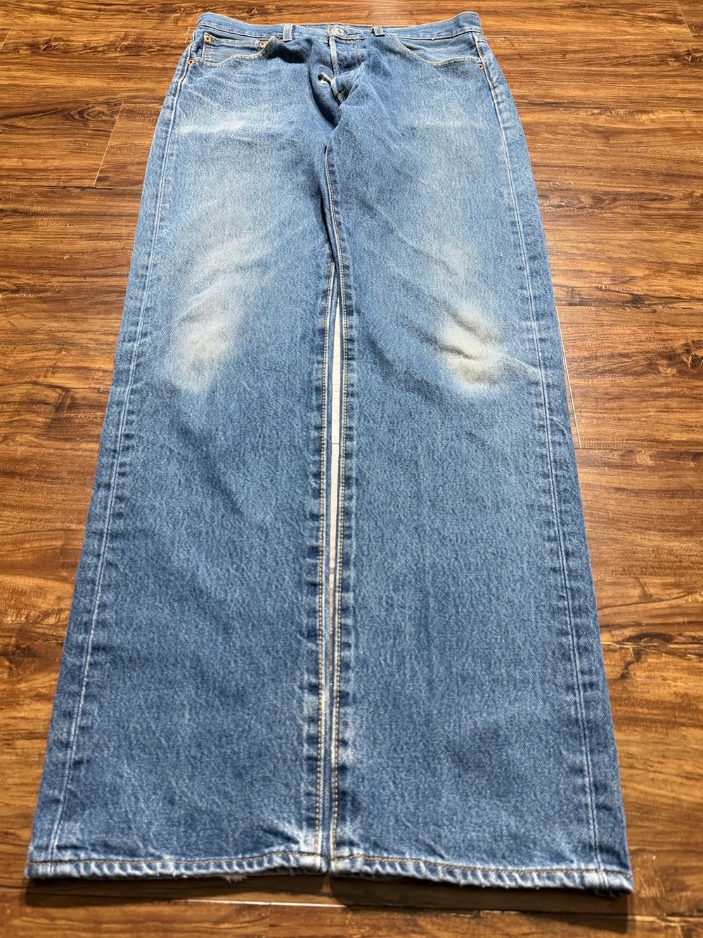 Levi’s 501 Button Fly Jeans Light Wash W34 L38 Distressed Vintage Y2K Tall